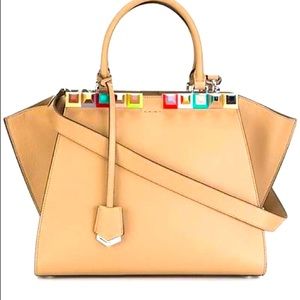 Fendi Beige Leather Studded 3Jours Satchel